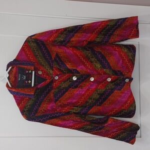 Colorful Velour button jacket blazer shacket chevron Pink Purple Green stripes